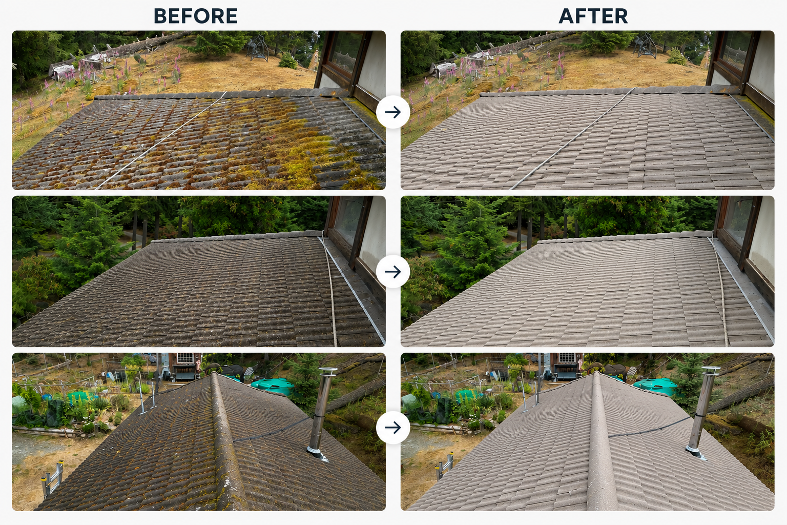 Before and after roof cleaning comparison