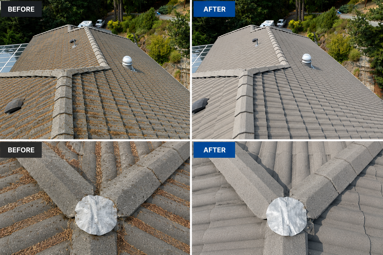 Before and after roof cleaning comparison